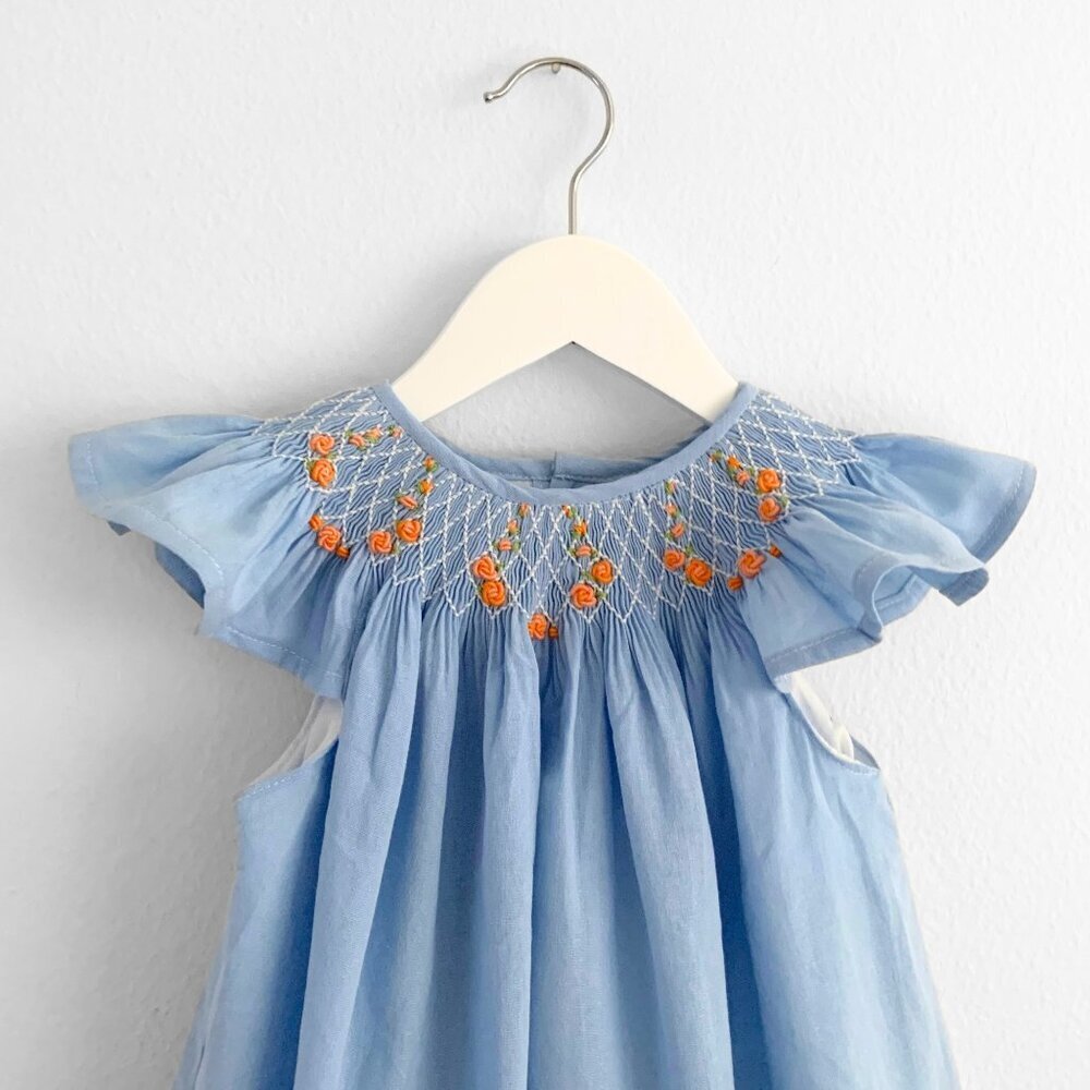 NWT Pretty Girls Smocked Bishop Dress Lovely Spring Flowers Embroidery Cute 9Y - Picture 4 of 6